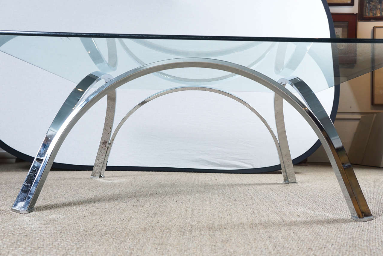 Chrome Coffee Table Base with Glass Top For Sale 1
