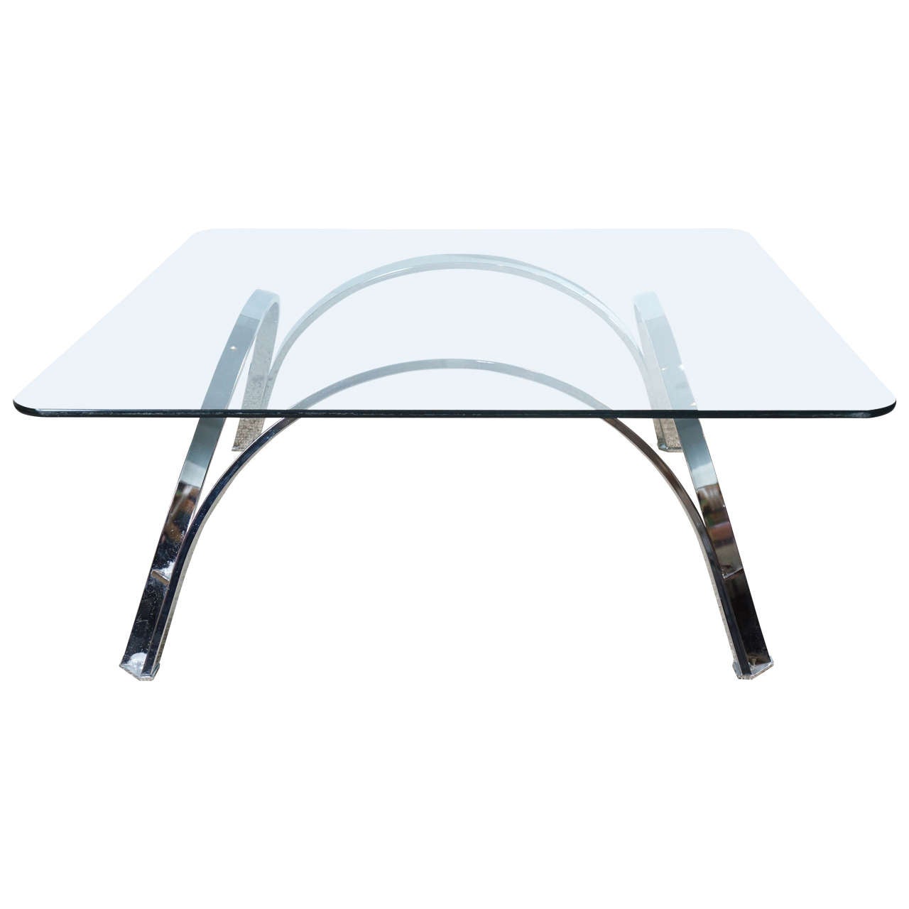 Chrome Coffee Table Base with Glass Top For Sale