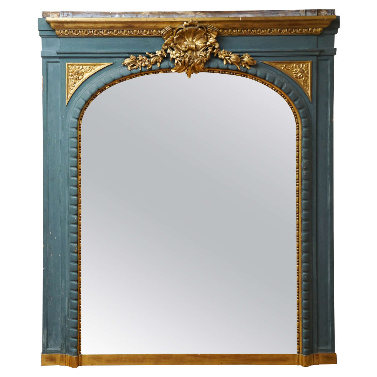 Neoclassical Mantel Mirror in Blue and Gold For Sale at