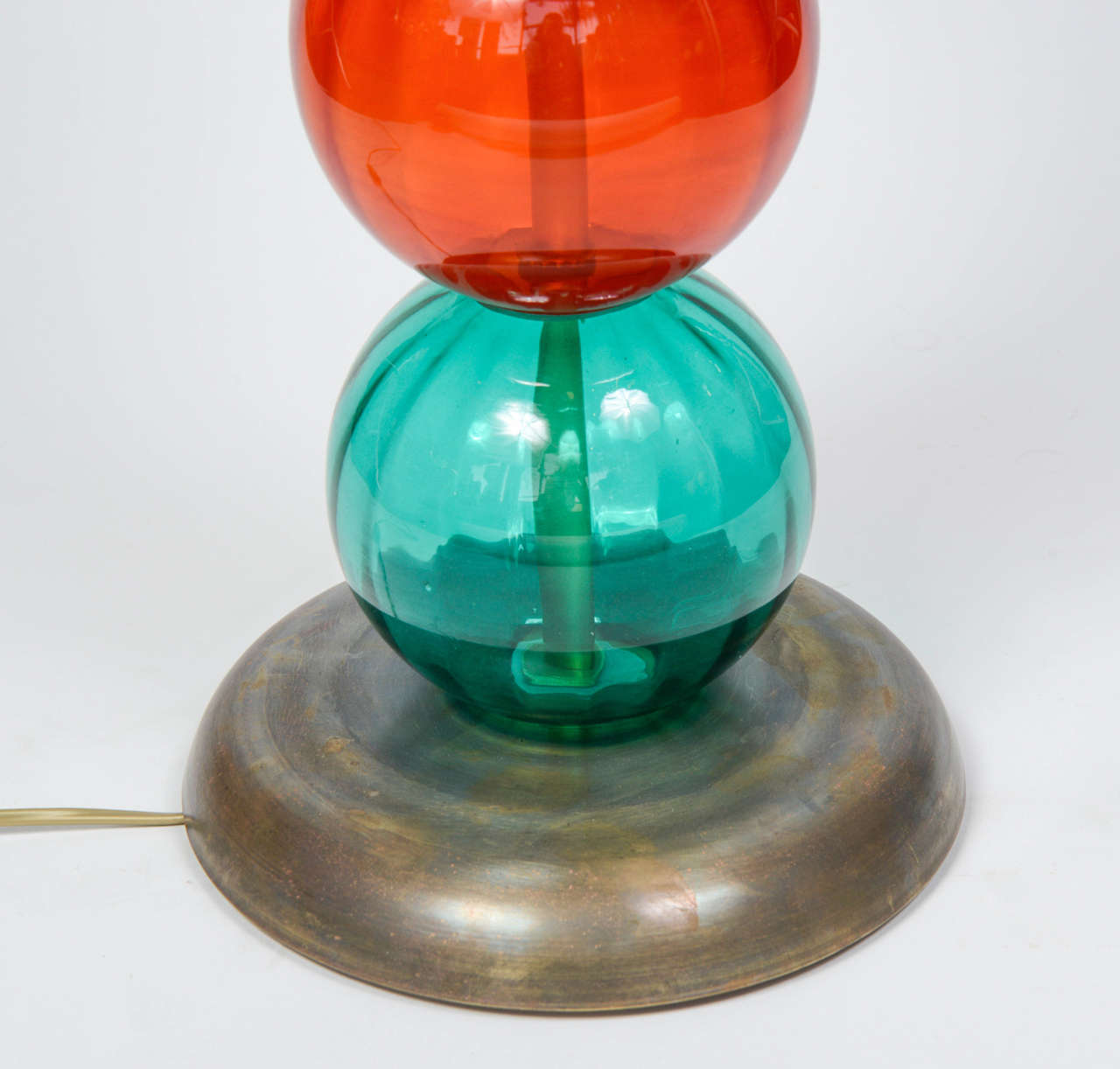 Mid-Century Modern Pair of Red and Green Murano Glass Lamps