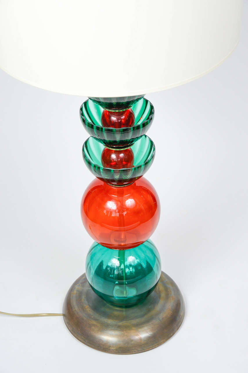 Pair of Red and Green Murano Glass Lamps In Excellent Condition In Saint-Ouen, IDF