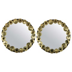  Black Wood and Brass Circular Mirrors