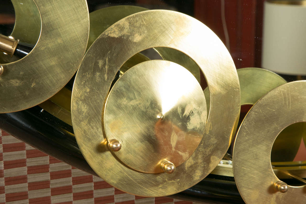 French  Black Wood and Brass Circular Mirrors For Sale