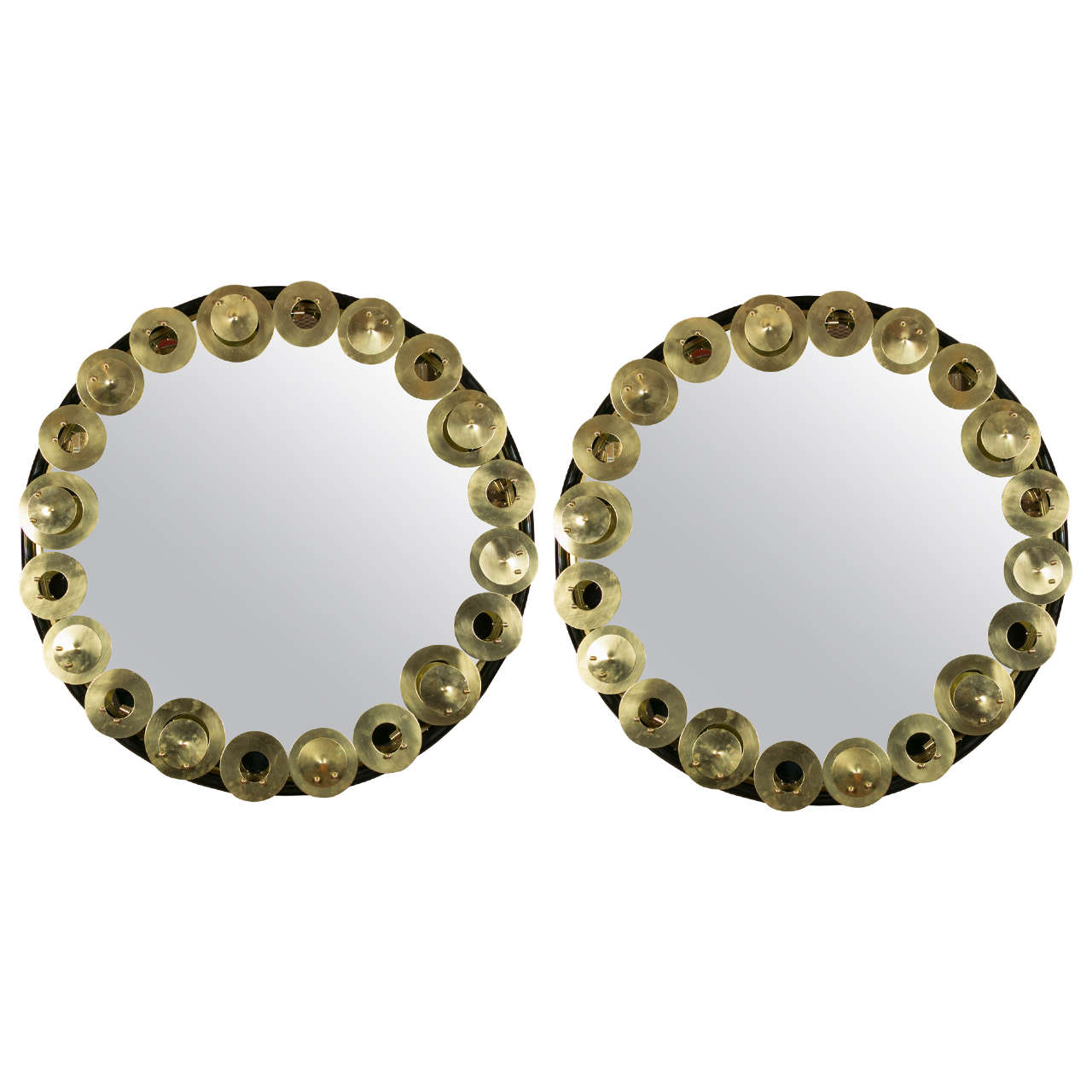 Black Wood and Brass Circular Mirrors For Sale at 1stDibs