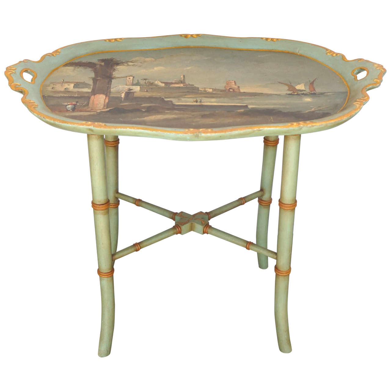 Finely Carved and Painted Wood Italian Low Table