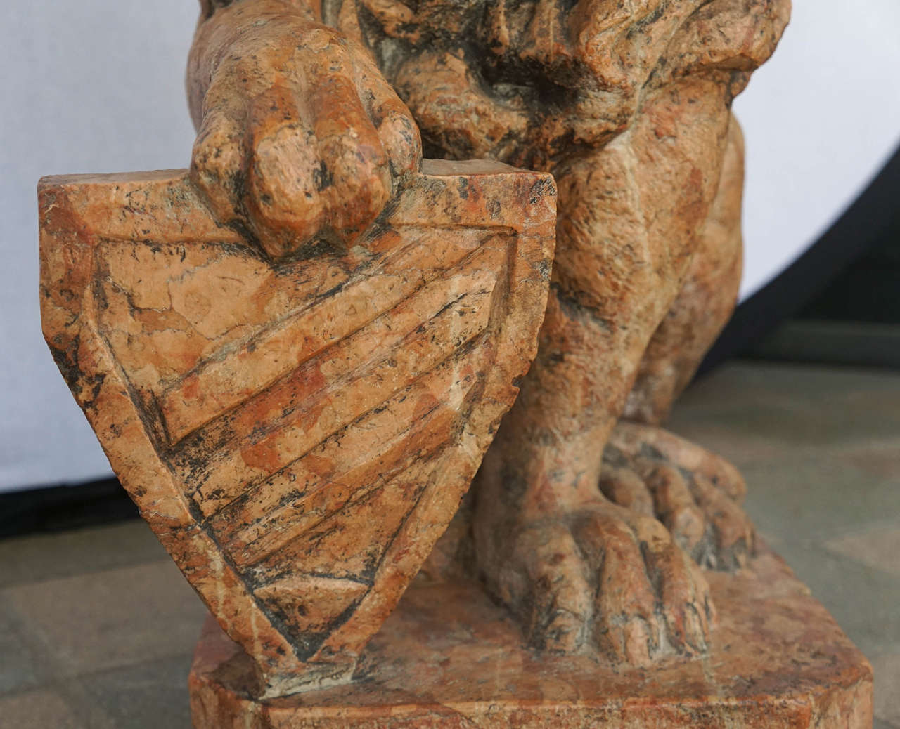 19th Century Carved Breccia Marble Baroque Revival French Lion Sculpture In Good Condition In Hudson, NY