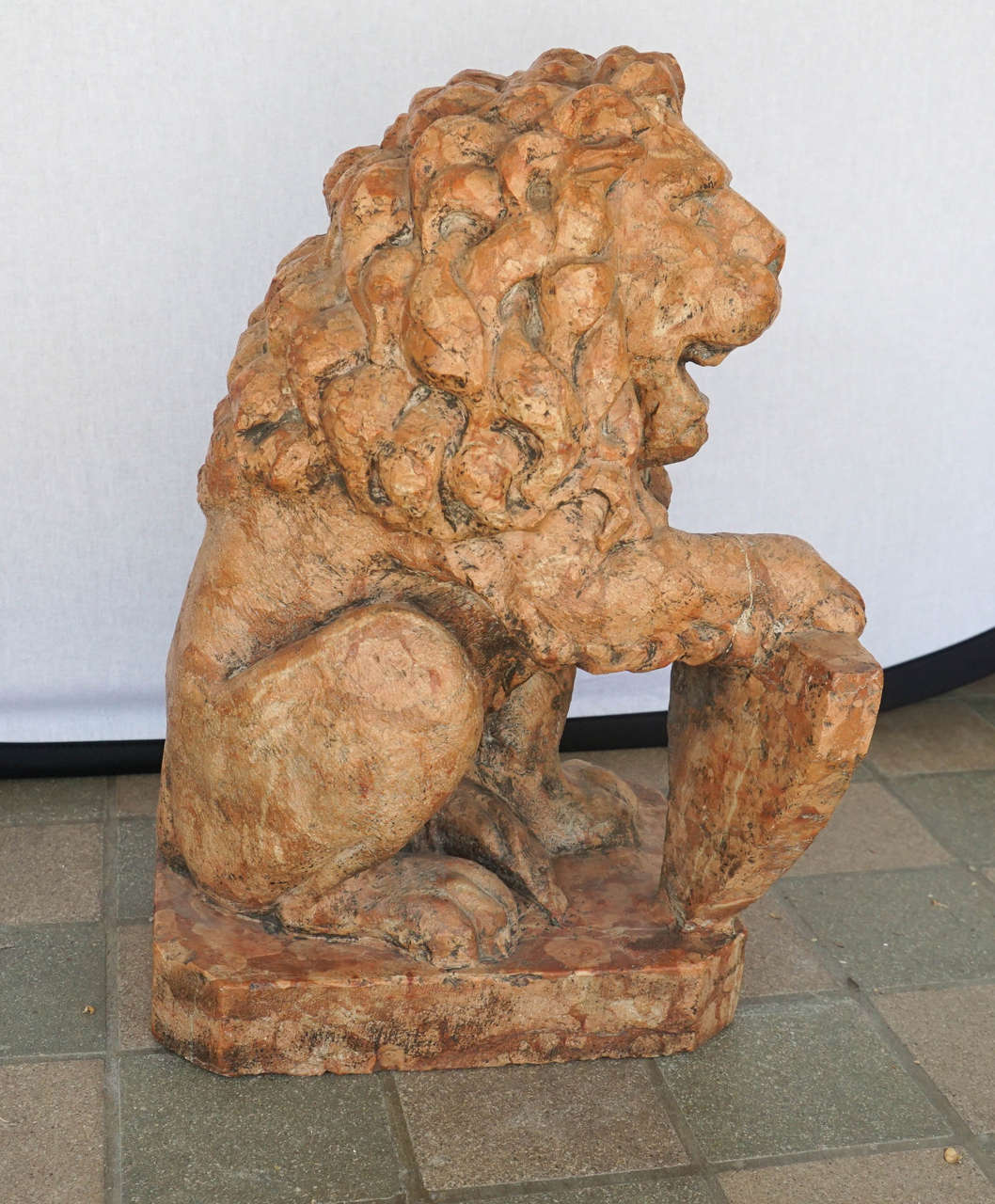 19th Century Carved Breccia Marble Baroque Revival French Lion Sculpture 2