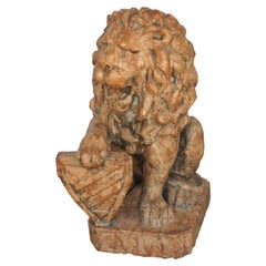19th Century Carved Breccia Marble Baroque Revival French Lion Sculpture