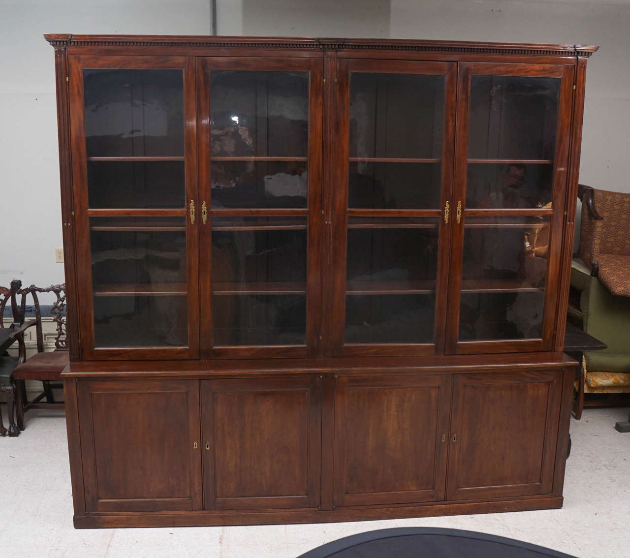 Napoleon III  Impressive Classical Mahogany French Bibliotheque Bookcase Cabinet