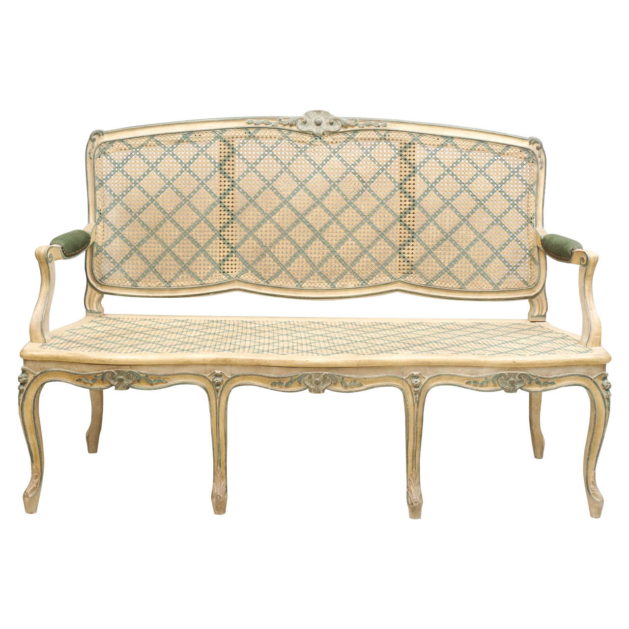 Early 20th Century Louis XV Style Finely Carved Wood and Caned Settee