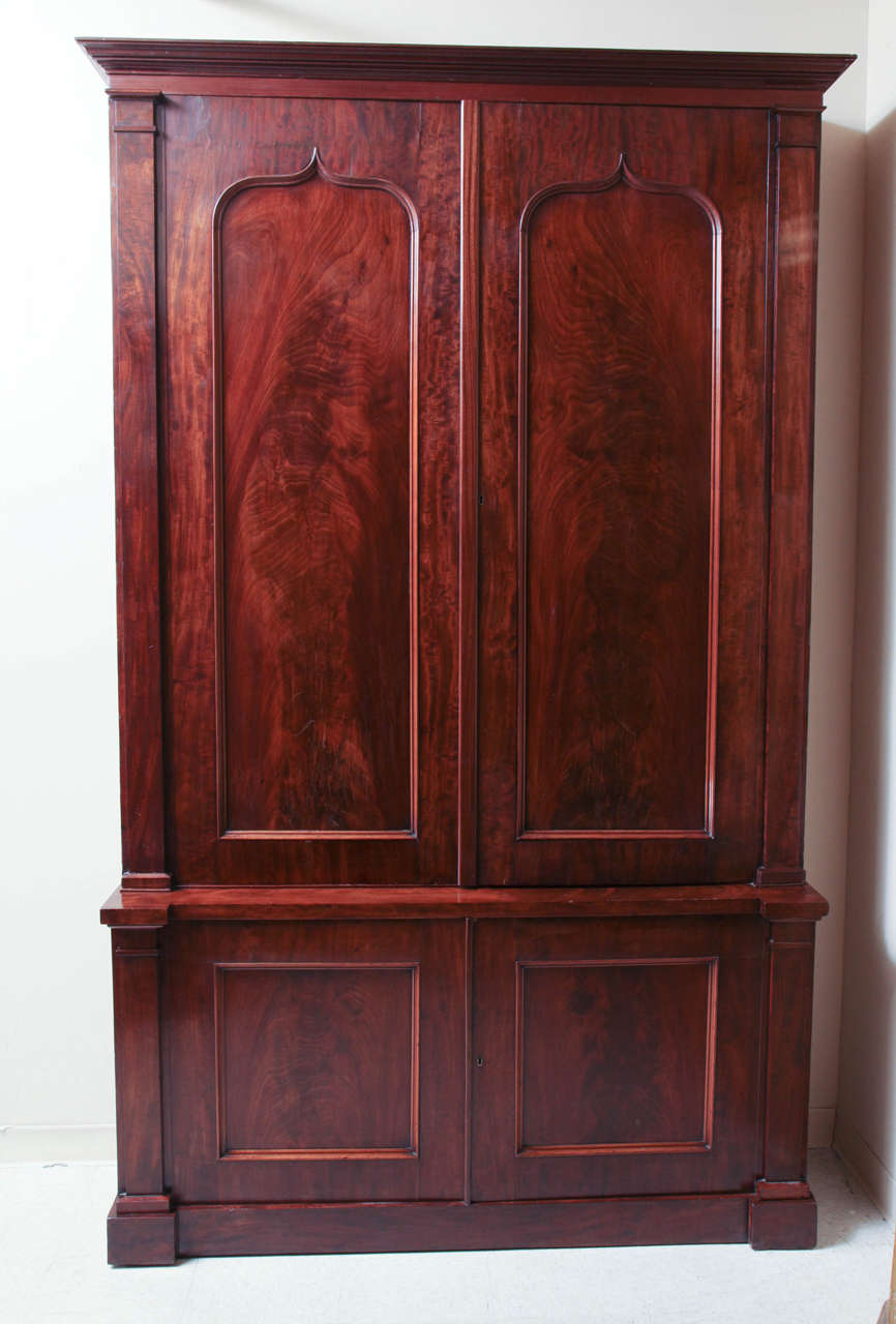 19th Century English, Mahogany Four Door Breakfront Cupboard In the Gothic Taste