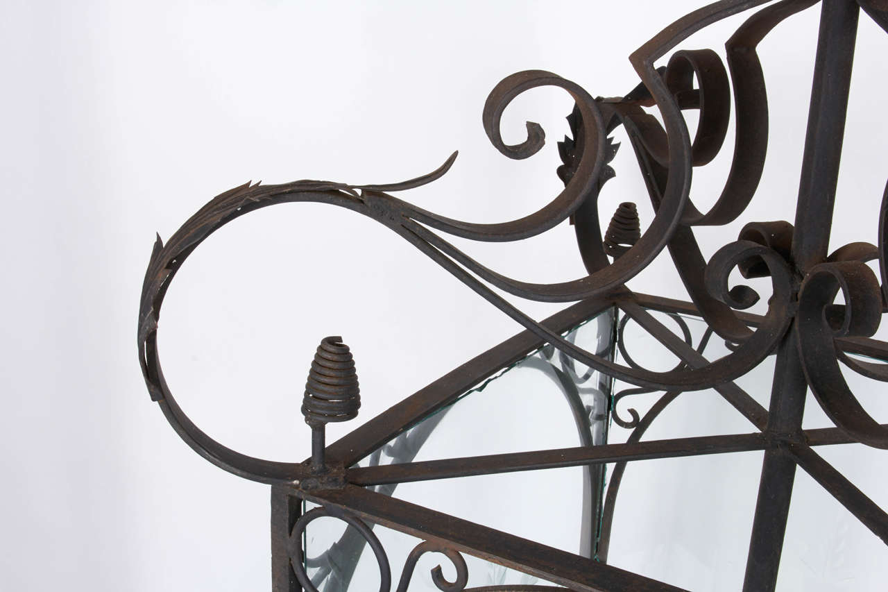 French Wrought Iron Hanging Lantern In Excellent Condition In New York, NY