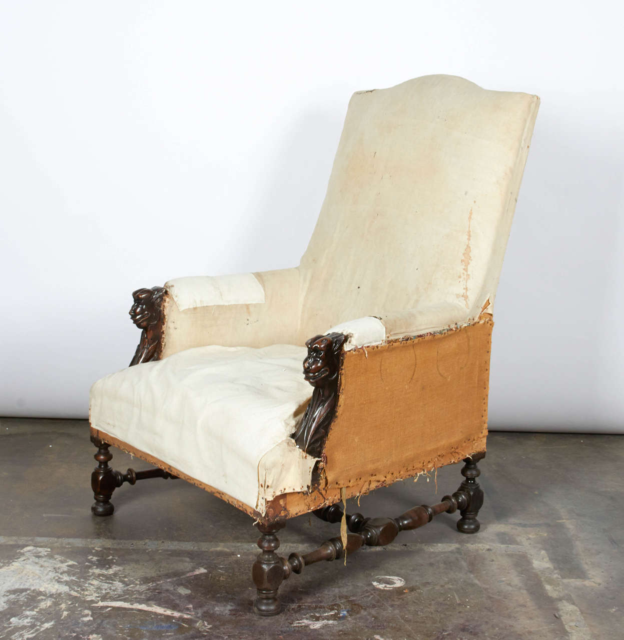 19th Century Unfinished Carved Walnut Armchairs In Fair Condition For Sale In New York, NY