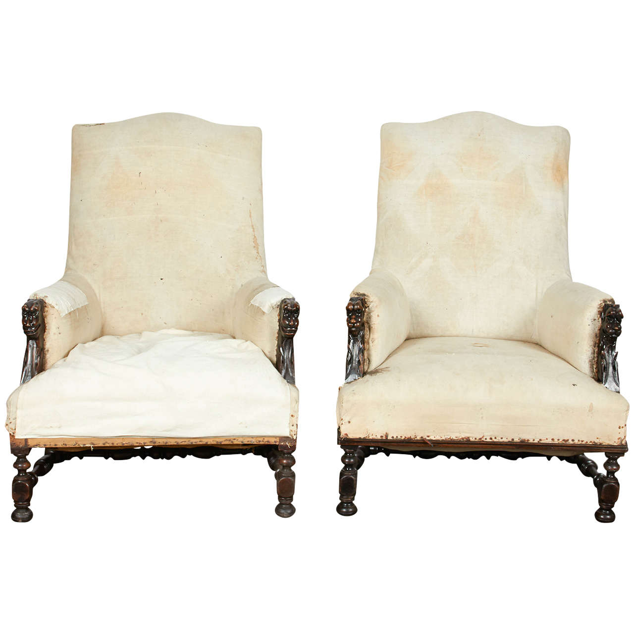 19th Century Unfinished Carved Walnut Armchairs For Sale