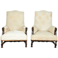 19th Century Unfinished Carved Walnut Armchairs