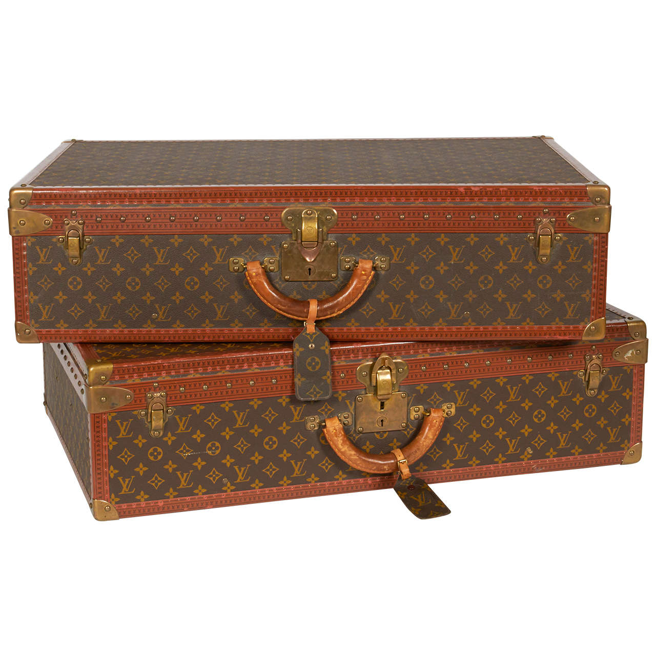 Pair of Vintage Louis Vuitton Alzer Suitcase Trunks