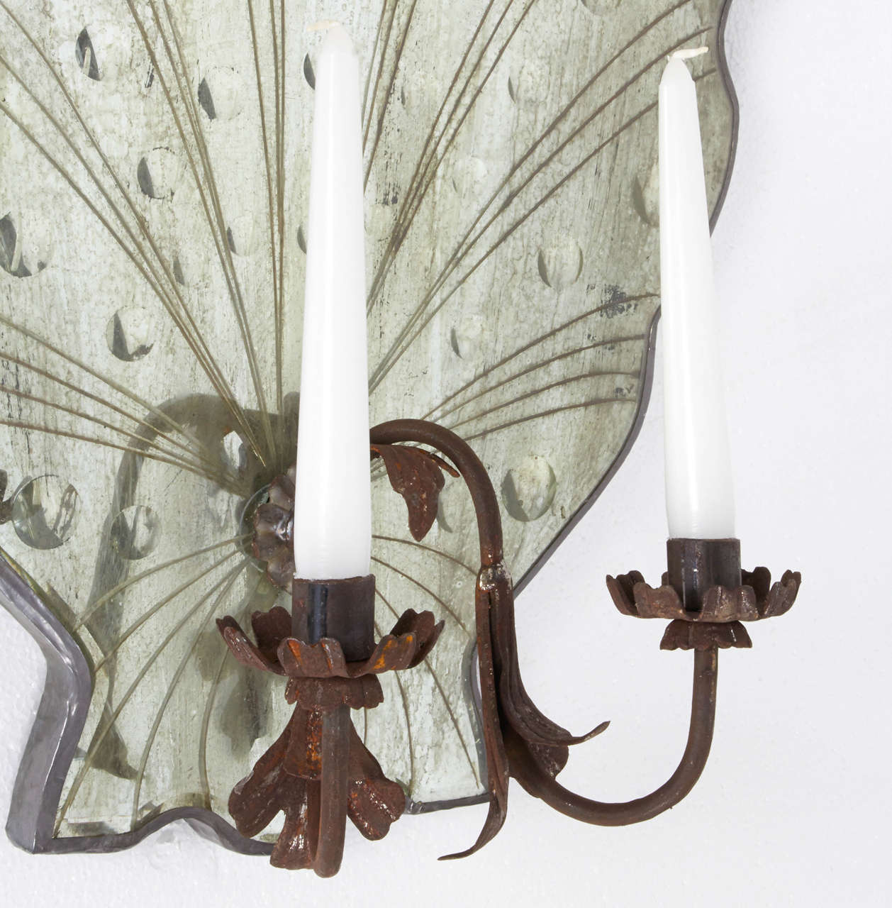 Unknown Scallop Edge Mirrored Candle Sconces For Sale