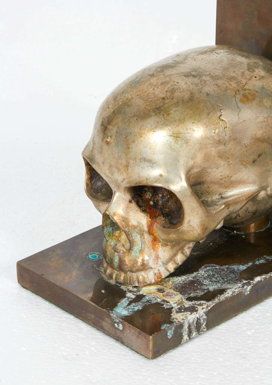 Unknown Bronze and Silver Skull Bookends For Sale