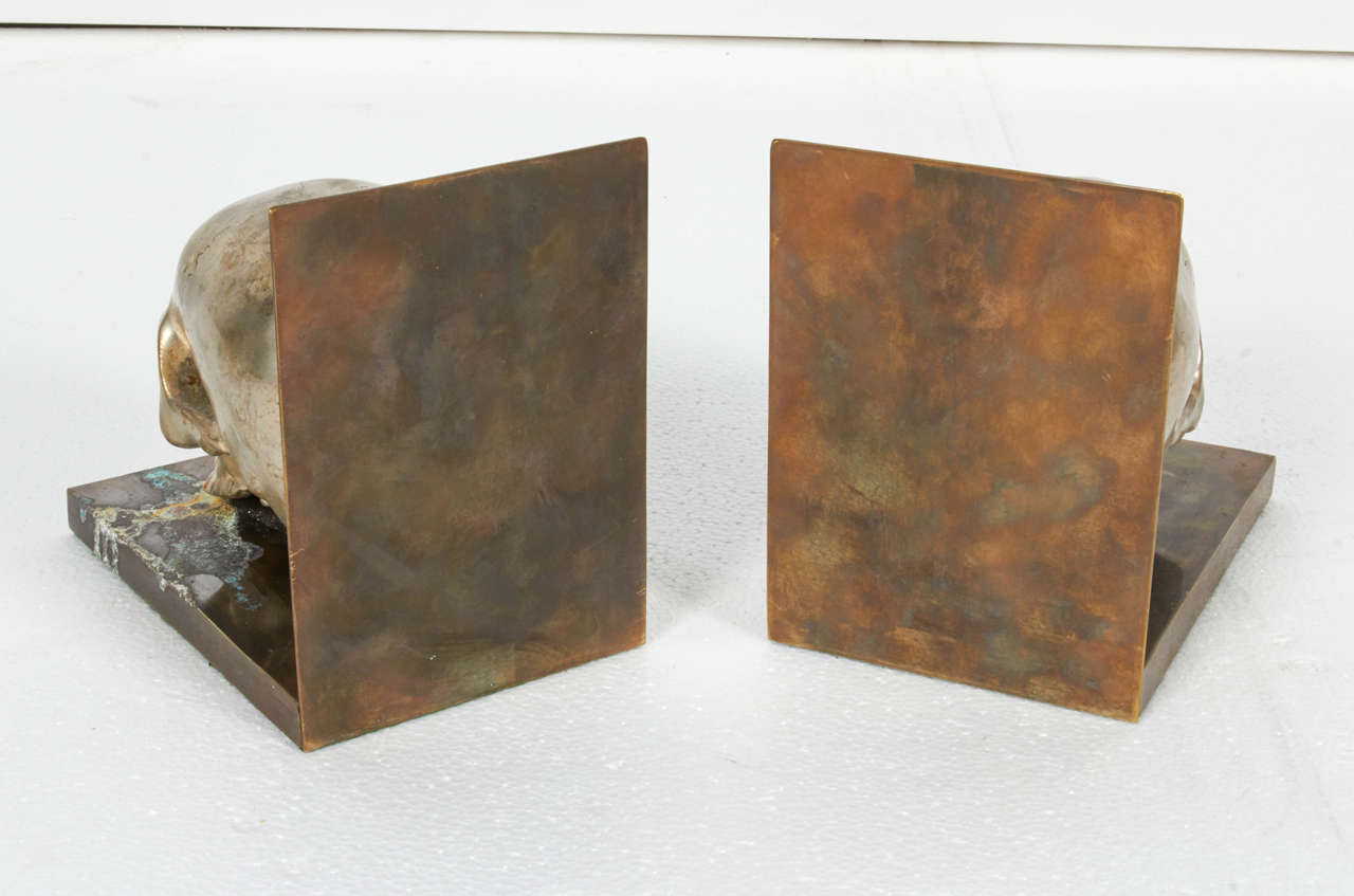 20th Century Bronze and Silver Skull Bookends For Sale