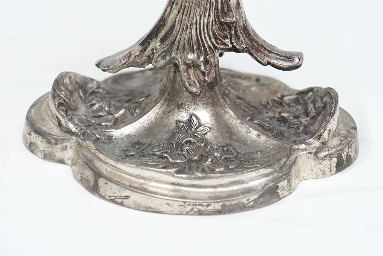 Silver Plate Pair of Continental Silvered-Metal Winged Mermaid Candlesticks For Sale