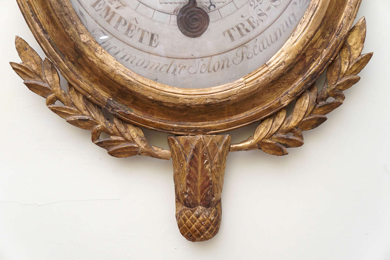 19th Century Louis XVI Style Carved Giltwood Thermometer and Barometer