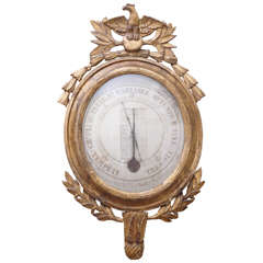 Antique Louis XVI Style Carved Giltwood Thermometer and Barometer