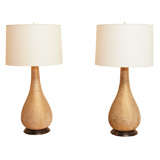 Pair Of Large Textured Ceramic Lamps