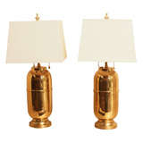 Vintage Pair Of Bullet Shaped Brass Lamps