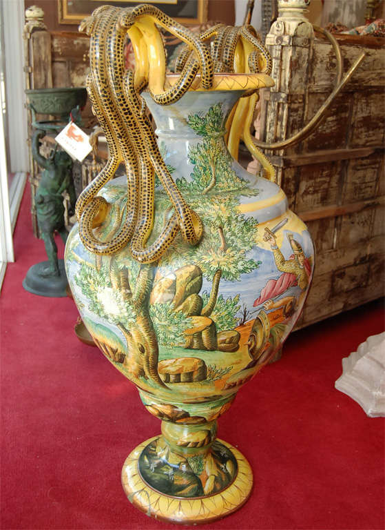 Italian Grand Tour Majolica Urn with Heroic Scenes and Serpent For Sale 3