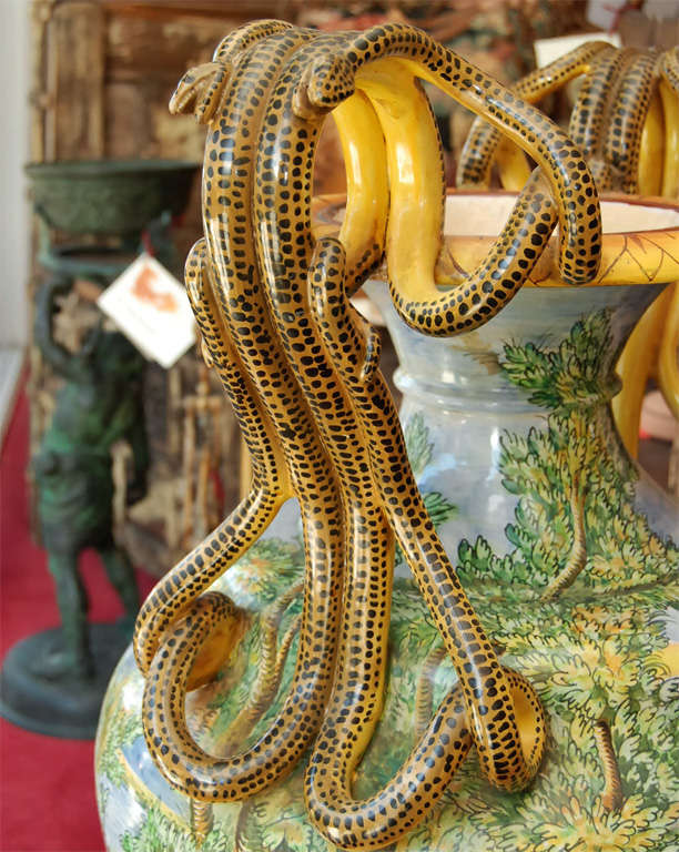 Italian Grand Tour Majolica Urn with Heroic Scenes and Serpent For Sale 4
