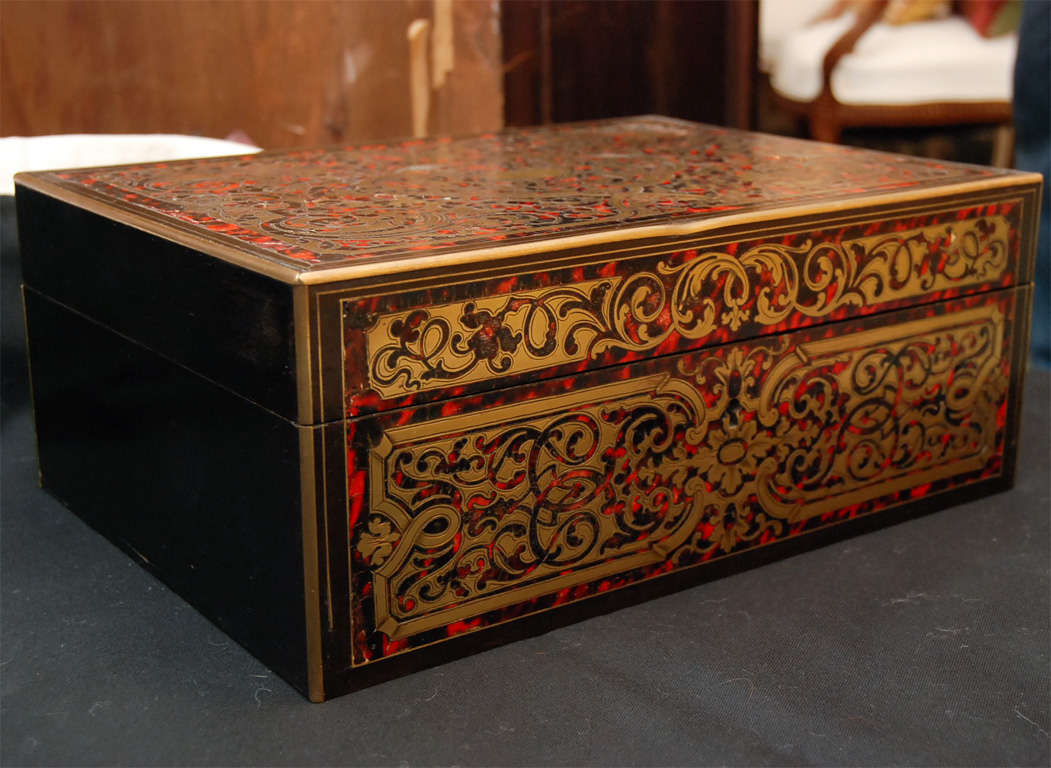 French A Antique Boulle Box With Inlaid Brass And Tortoise Shell