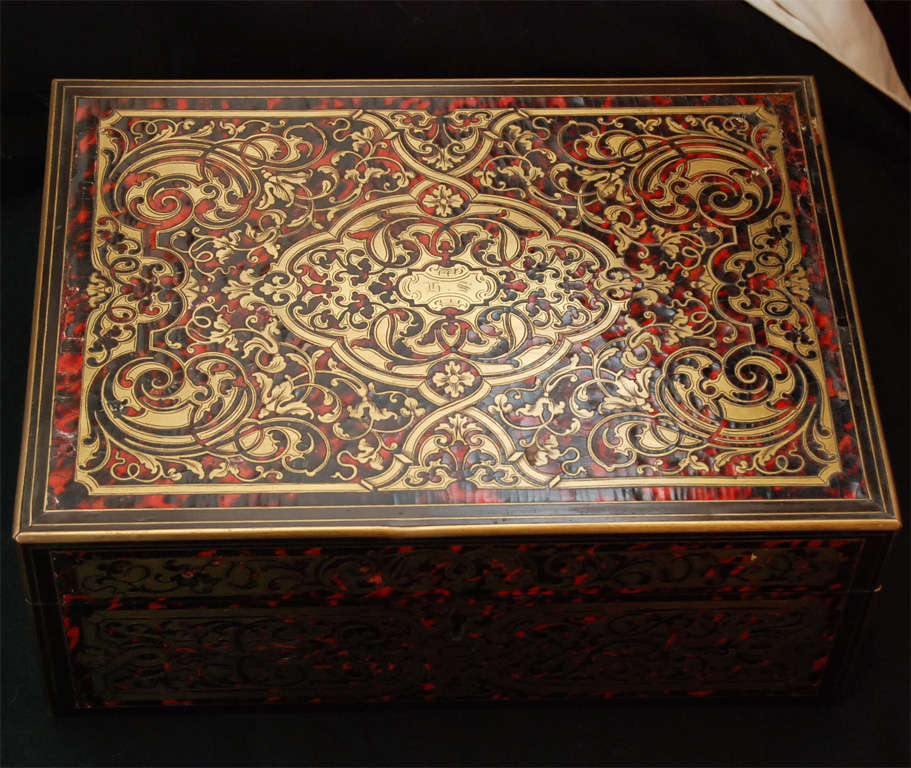 19th Century A Antique Boulle Box With Inlaid Brass And Tortoise Shell