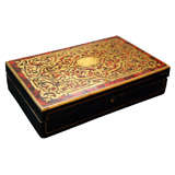 A Antique Boulle Box With Inlaid Brass And Tortoise Shell