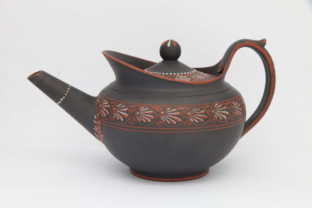 English A Rare Wedgwood Encaustic Decorated Basalt Teapot For Sale