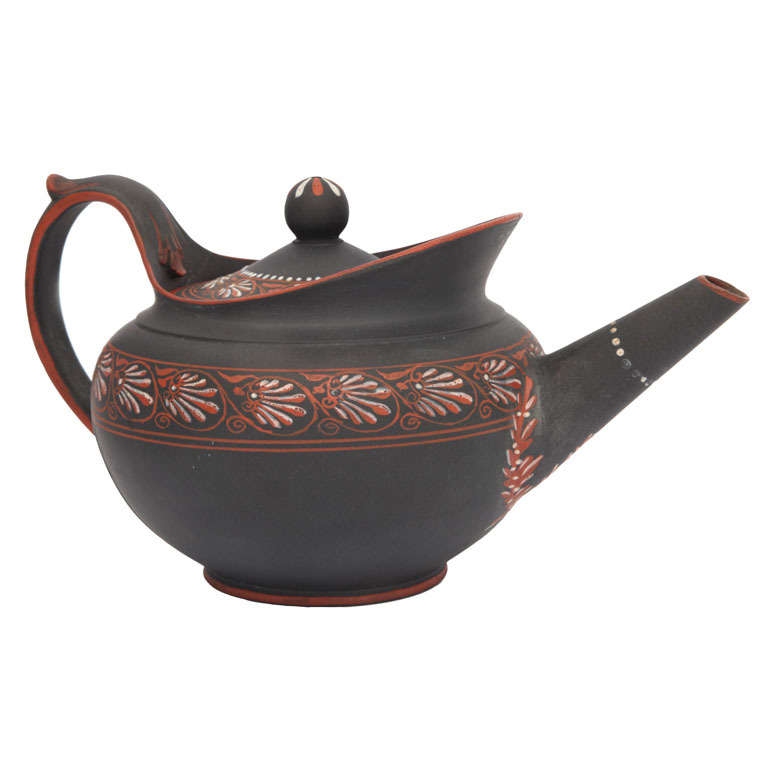 A Rare Wedgwood Encaustic Decorated Basalt Teapot For Sale
