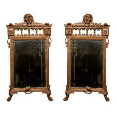 Vintage Delightful Pair Of Lion Topped Mirrors