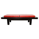 Vintage Modern Bench with Red Leather Upholstery