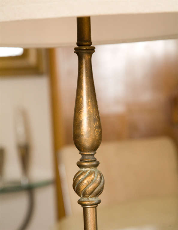 Gold Leaf Wooden Floor Lamp In Excellent Condition In Los Angeles, CA