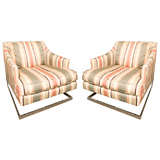 Pair of Upholstered Club Chairs Attributed to Milo Baughman