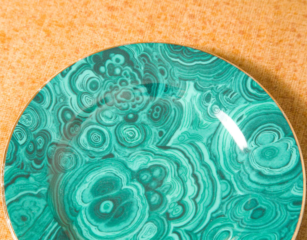 Japanese Set of Four Ceramic Malachite Plates from Neiman Marcus For Sale
