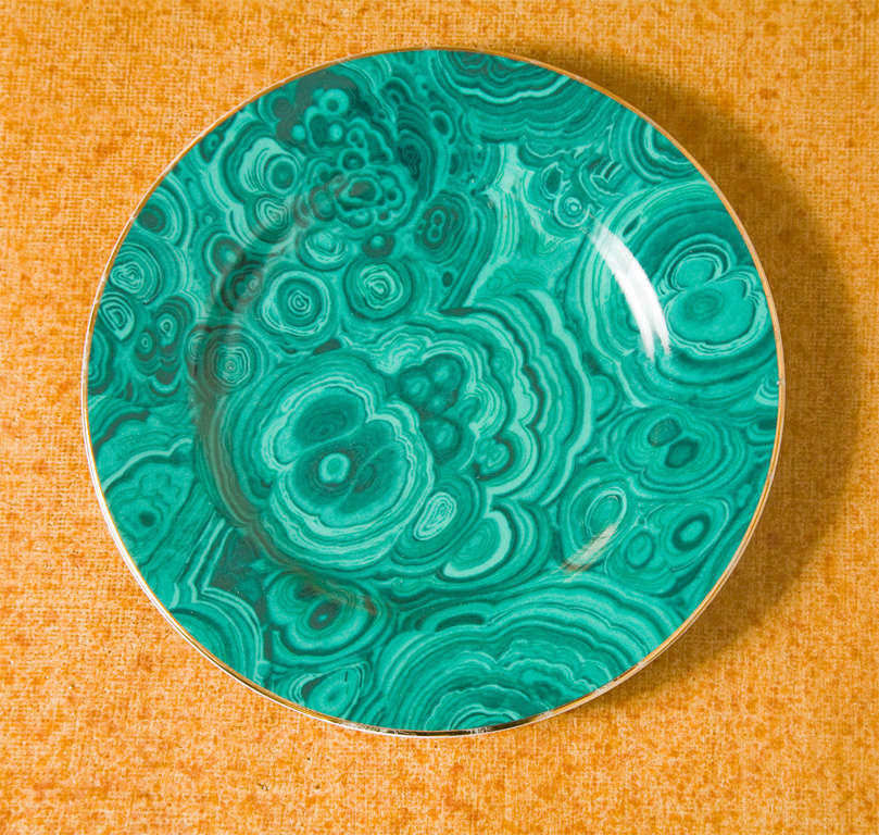 Late 20th Century Set of Four Ceramic Malachite Plates from Neiman Marcus For Sale