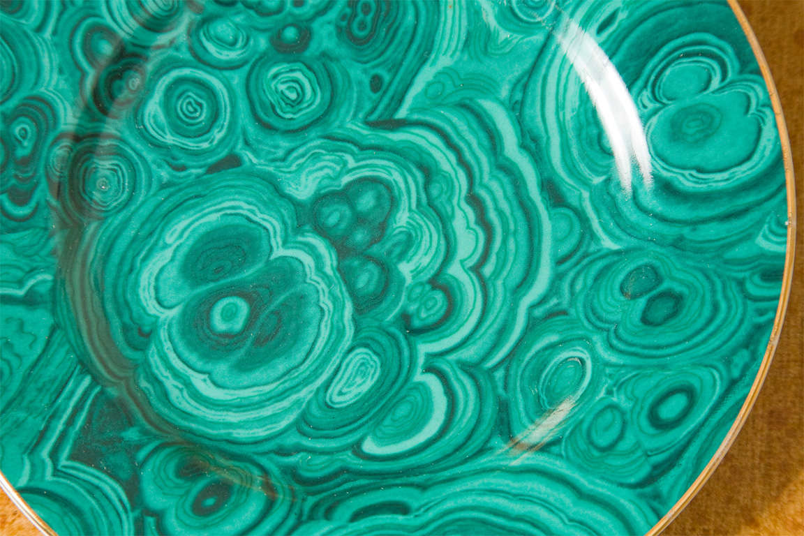 Set of Four Ceramic Malachite Plates from Neiman Marcus For Sale 1