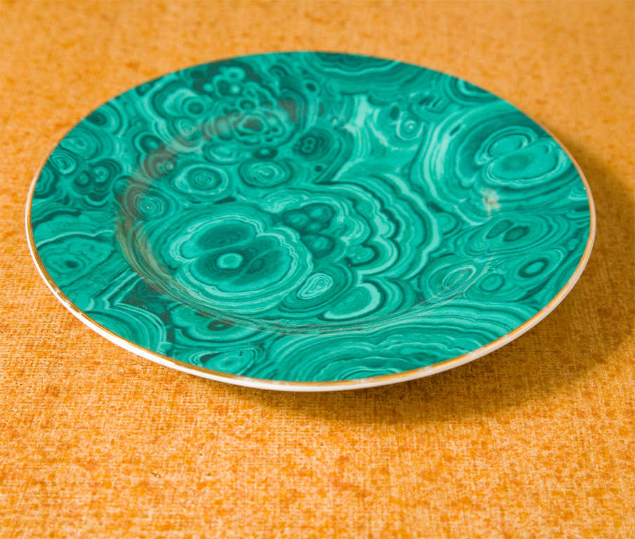 Set of Four Ceramic Malachite Plates from Neiman Marcus For Sale 2