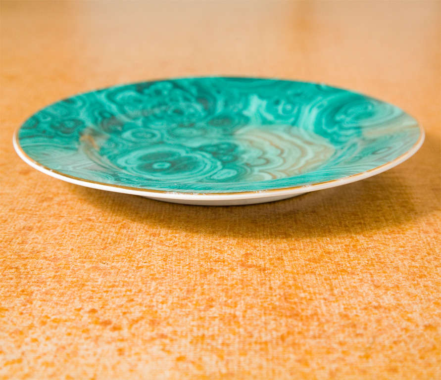 Set of Four Ceramic Malachite Plates from Neiman Marcus For Sale 3