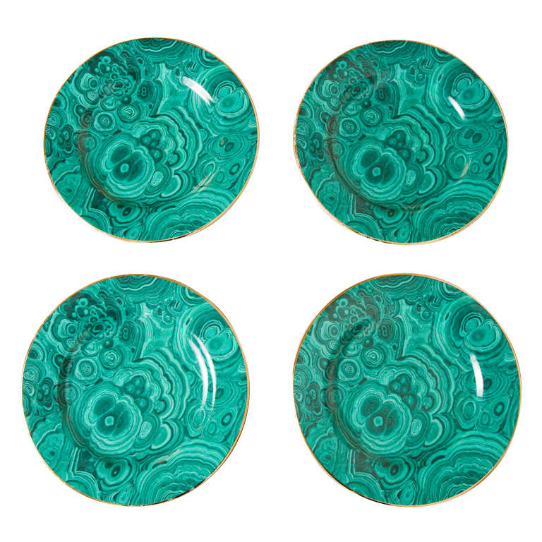 Set of Four Ceramic Malachite Plates from Neiman Marcus