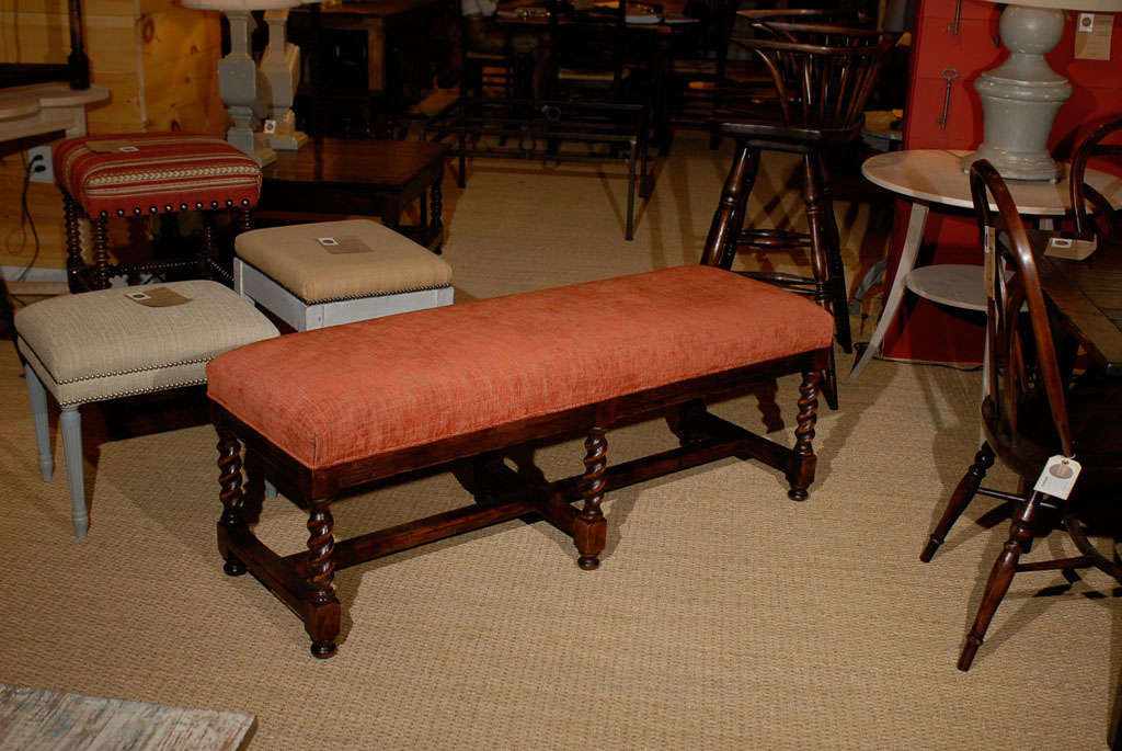 Immediate Delivery. Custom painted or polished finishes in 2-3 weeks. Custom sizes and designs in 4-6 weeks. This versatile bench was inspired by twisted sticks of Barley Sugar which were originally made in the 17th century by boiling down refined