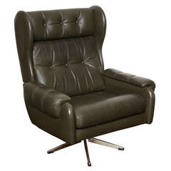Danish Dark Green Leather Swivel Armchair