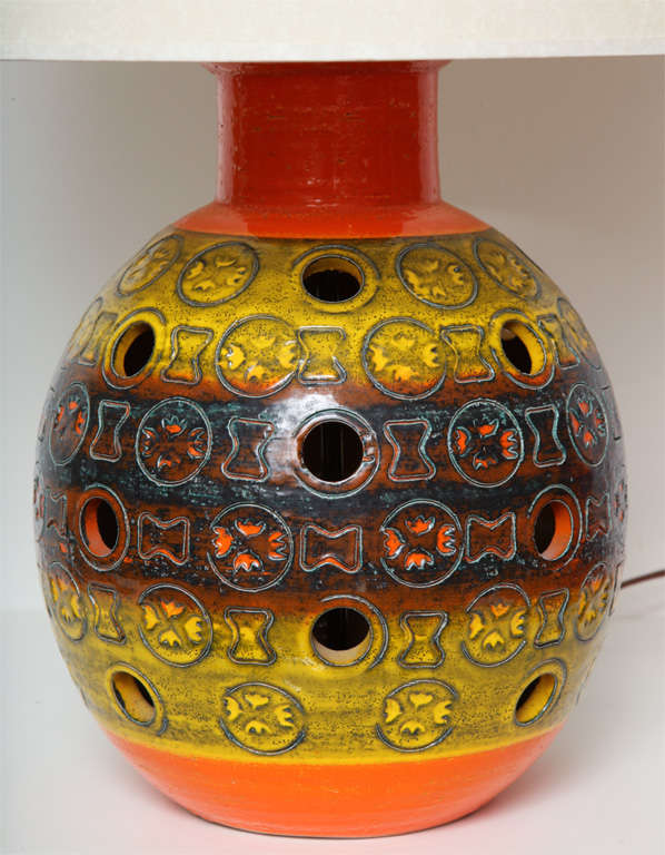 Pair of Italian Reticulated Ceramic Lamps by Raymor