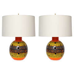 Pair of Italian Reticulated Ceramic Lamps by Raymor