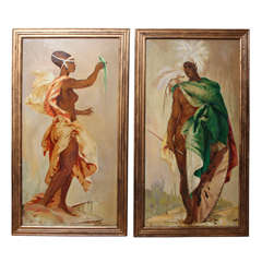 A Pair of Gilt Framed Oliver Messel Inspired Oil